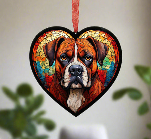 Boxer Stained Glass Effect Heart Suncatcher
